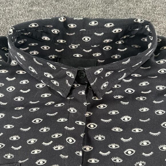 Wildfang Button up Shirt Dress Rayon Eye Pattern Polka Dot XL - Picture 3 of 6